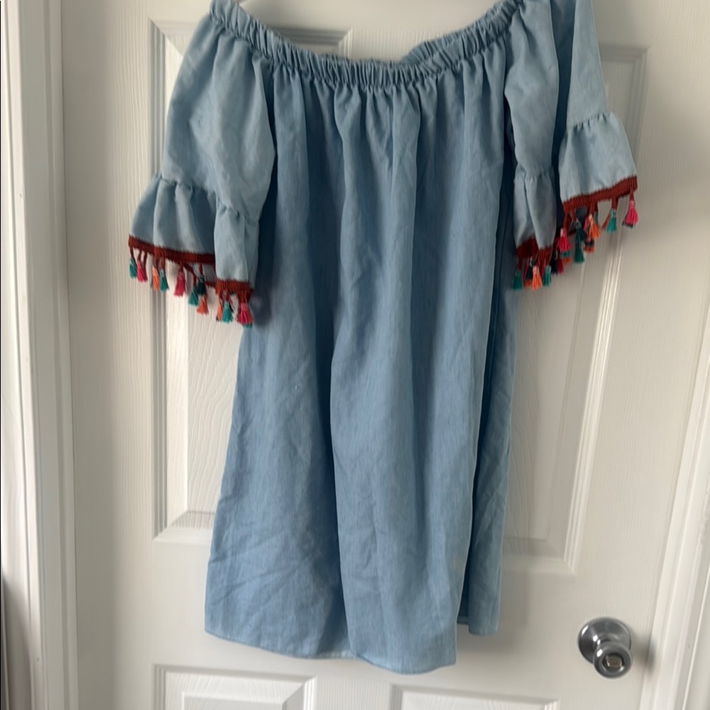See You Monday Blue Off-Shoulder Sundress with Flutter Sleeves